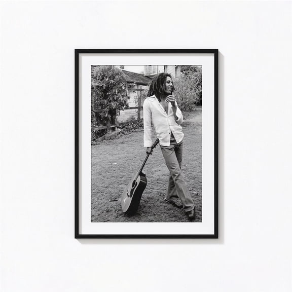 Reggae Music Legend Guitar Performance Black and White Vintage Photography Art, Unframed Canvas