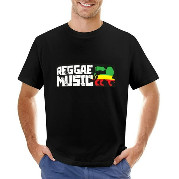 Reggae Music Lion of Judah Rastafari Jamaican Music Rasta Flag Men’s Graphic T-shirt Vintage Short Sleeve Sport Tee Black 5XL
