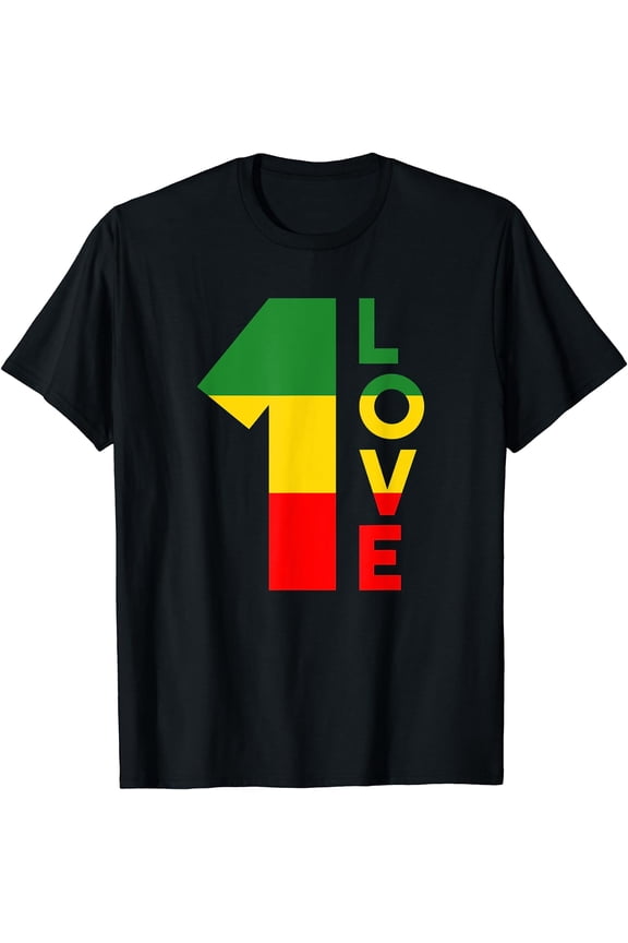 Reggae Music Rastafarian 1 Love Rasta Jamaica T-Shirt Black 2X-Large