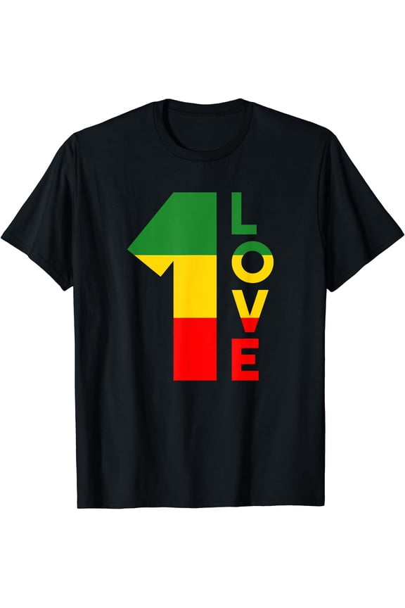 Reggae Music Rastafarian 1 Love Rasta Jamaica T-Shirt Black Small