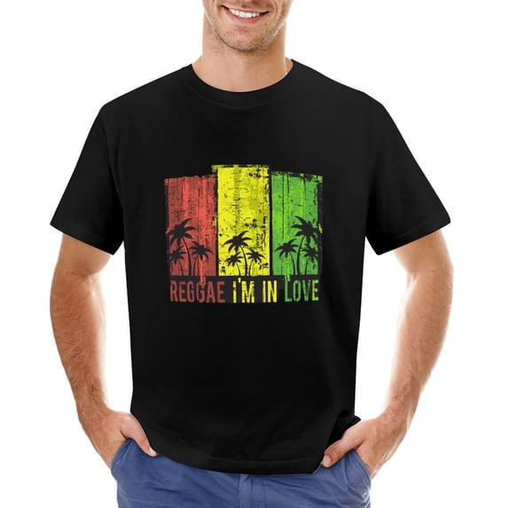Reggae Music Reggae I Am in Love Vintage T-shirt Mens Cotton Classic Crewneck Short Sleeve Tees Unisex Black XL
