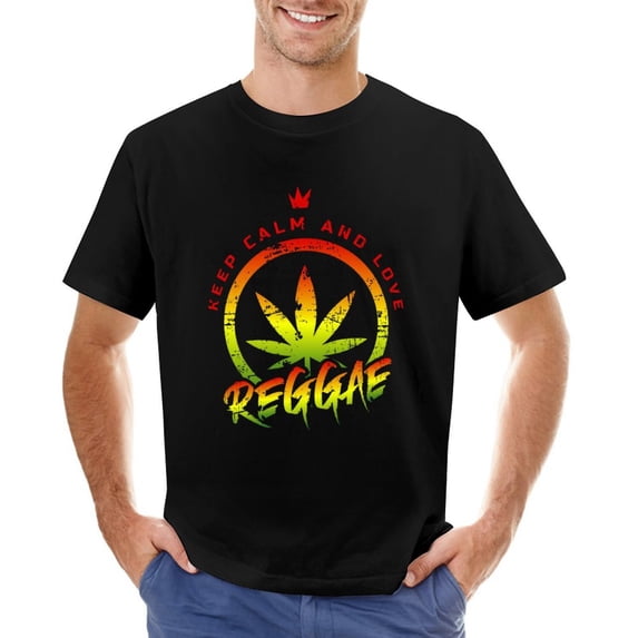 Reggae Music Style Keep Calm And Love Reggae Men’s T-Shirt 100% Cotton Casual Short Sleeve Tops Gift Tee Black XL
