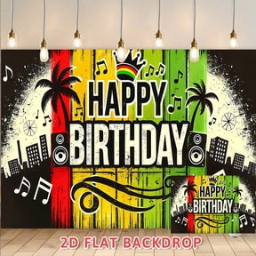 Reggae Music Themed Happy Birthday Backdrop Retro Style Party Decoration Background Cloth For Birthday Party Photography Wall Decorations And Gathering Scene Arrangement Supplies