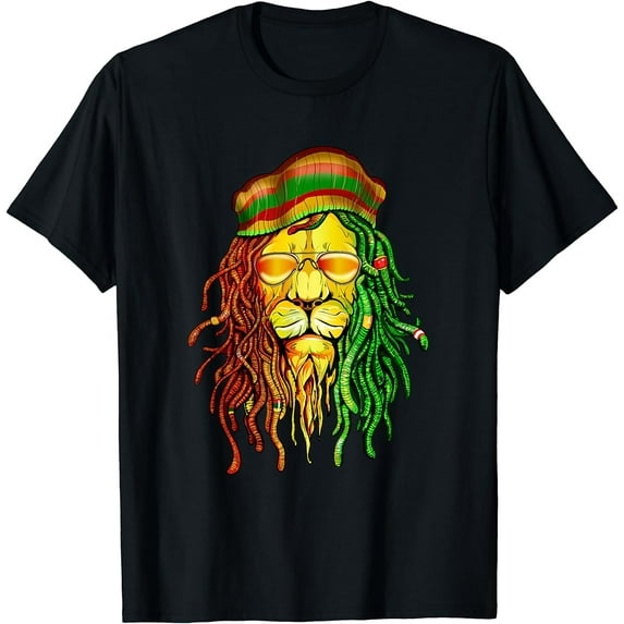Reggae Music lovers tshirt, Jamaican Lion T-Shirt Black X-Large