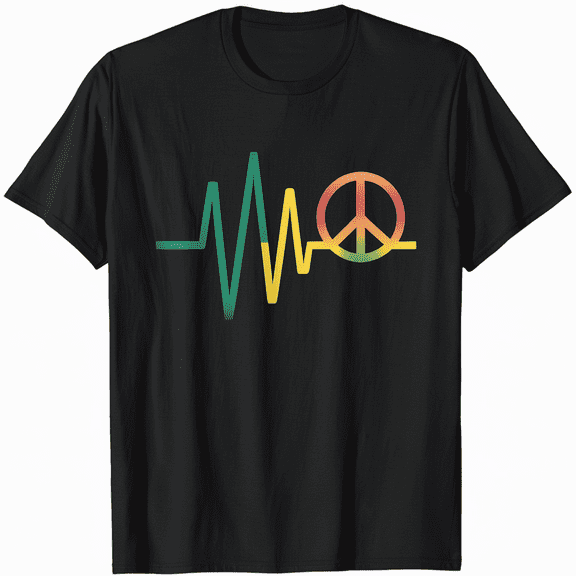 Reggae Peace Hippie Heartbeat EKG Pulse Rasta Reggae Music T-Shirt