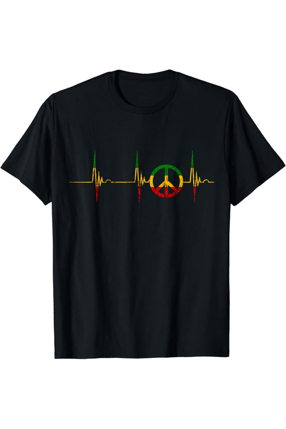 Reggae Peace Hippie Heartbeat EKG Pulse Rasta Reggae Music T-Shirt