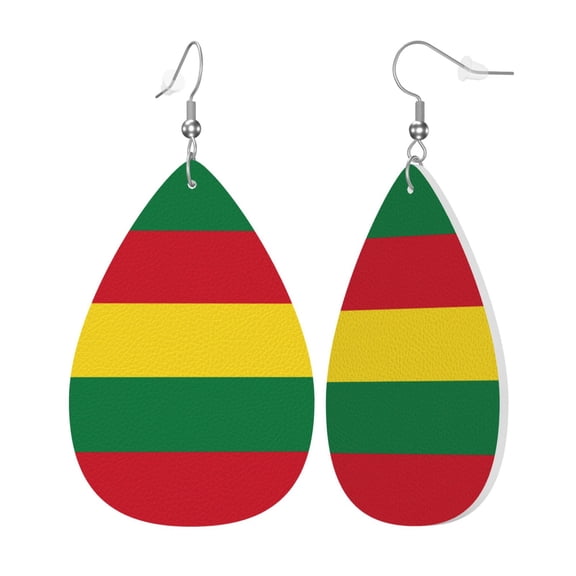 Reggae Rasta Flag Leather Teardrop Earring Lightweight Drop Earrings For Women