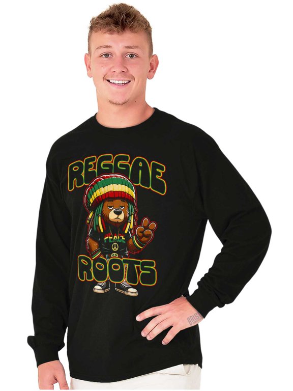 Reggae Roots Rastafari Teddy Bear Plus Size Long Sleeve Graphic Tee Shirt Brisco Brands 3X