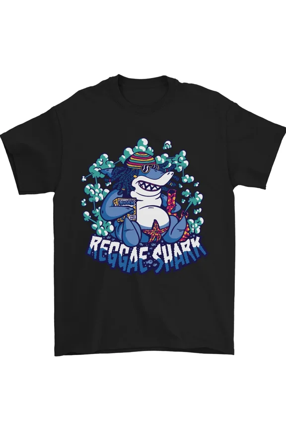 Reggae Shark Music Ocean Animal Rasta Art Graphic Cotton Top Unisex T-Shirt, up to size 5XL