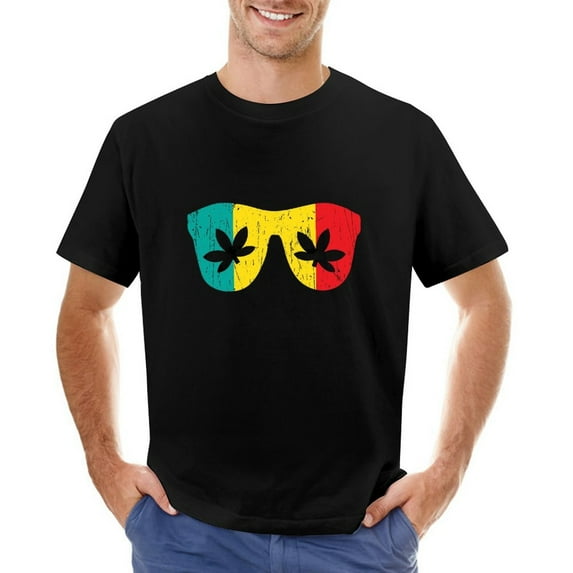 Reggae Sunglasses Men’s T-Shirt 100% Cotton Casual Short Sleeve Tops Gift Tee Black S