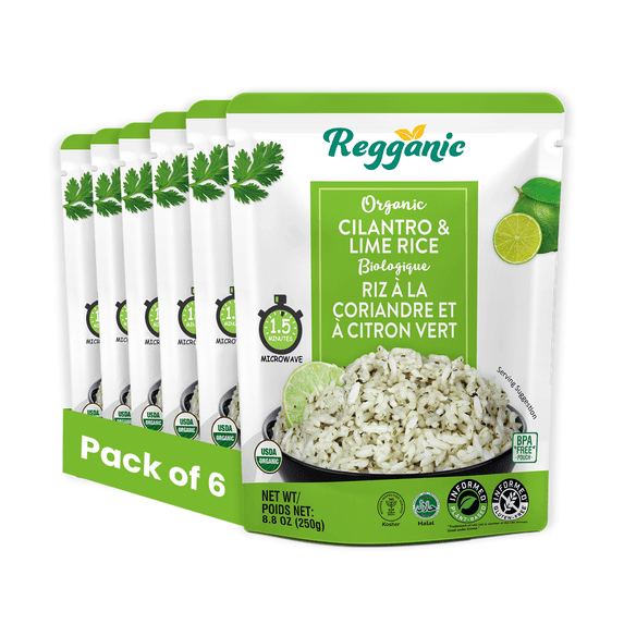Regganic Organic Cilantro and Lime Rice, Ready in 1.5 Min, 8.8 oz, 6pk ...