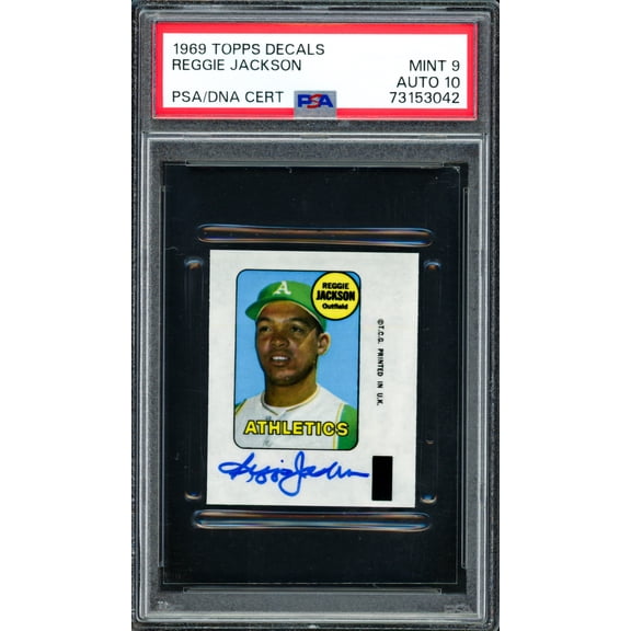 Reggie Jackson Autographed 1969 Topps Decals Rookie Card Oakland A's PSA 9 Auto Grade Gem Mint 10 PSA/DNA #73153042