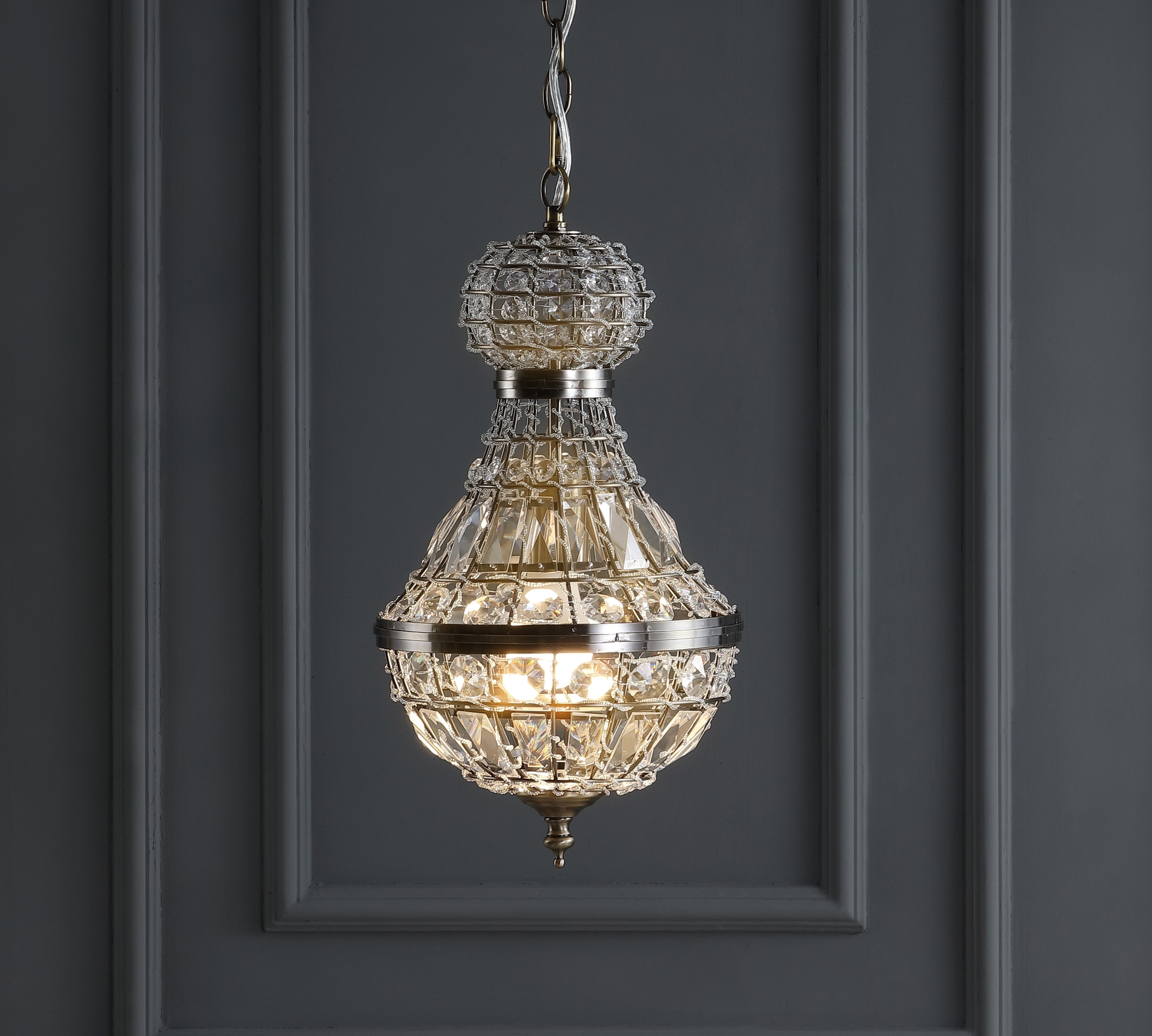 Regina Antique Brass 10" Crystal Empire LED Pendant Adjustable Height