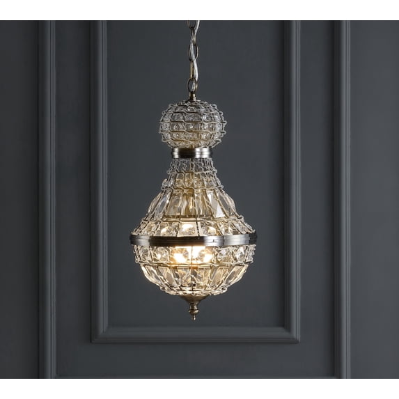 JONATHAN Y Regina 10" Crystal/Metal Empire LED Pendant, Antique Brass