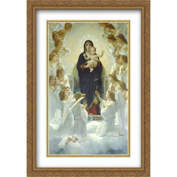 Regina Angelorum 2x Matted 28x40 Large Gold Ornate Framed Art Print by Bouguereau, William Adolphe