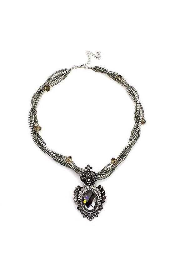 Victorian Gothic Crystal Heart Pendant Necklace with Glass Beads and Austrian Crystals Jewelry Necklace