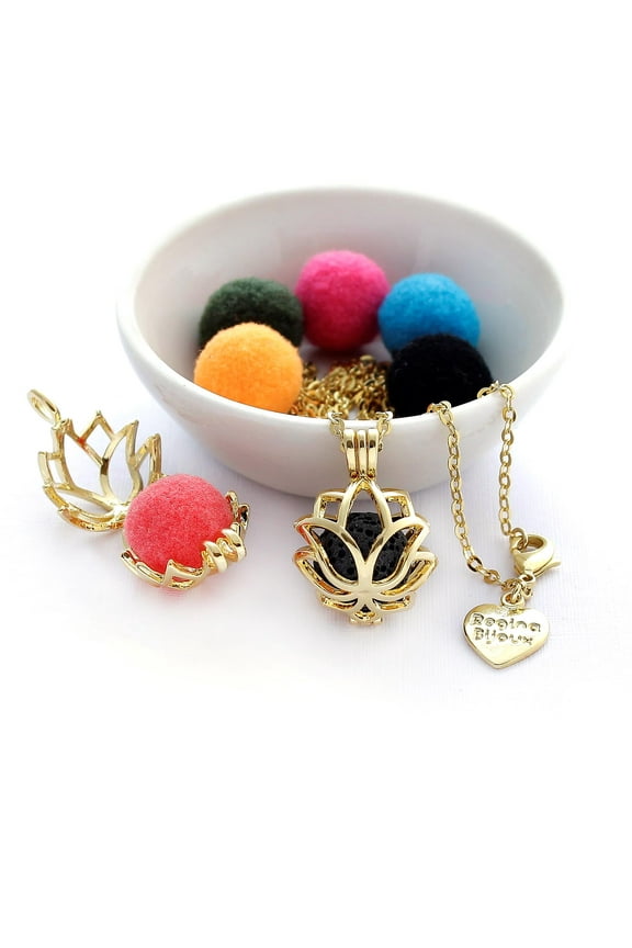 Spherical Diffuser Necklace - aromatherapy - Lotus Flower - Color Gold