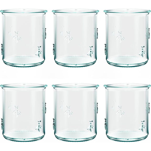 Regina DOF Glass | 12 Oz | Italian Made, Recycled Green Glass | Drinking Glass with Embossed Bee Design for Water, Juice, Iced Tea, Cocktails (Set of 6)