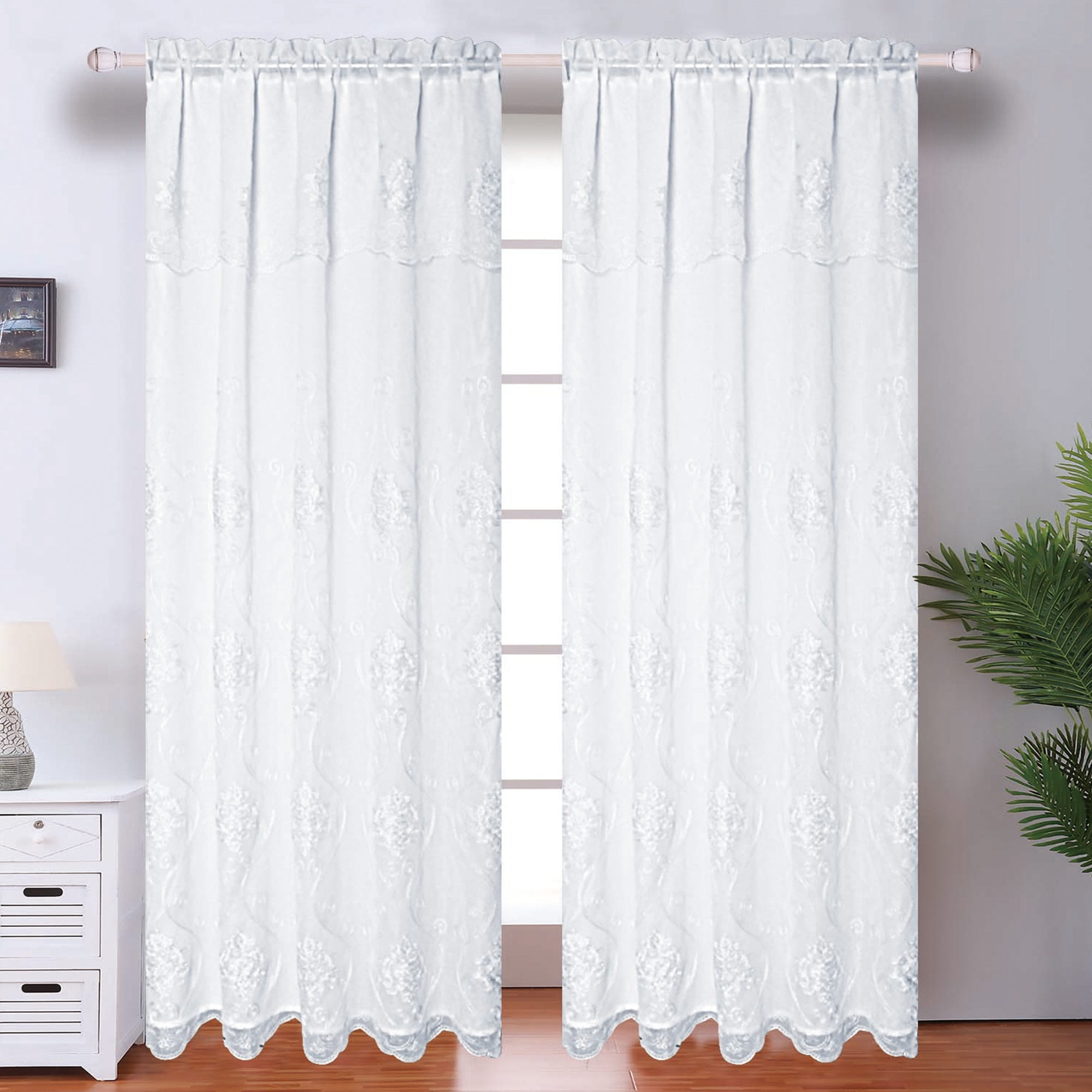 Regina Damask Embroidered Rod Pocket Window Panel with Valance and ...