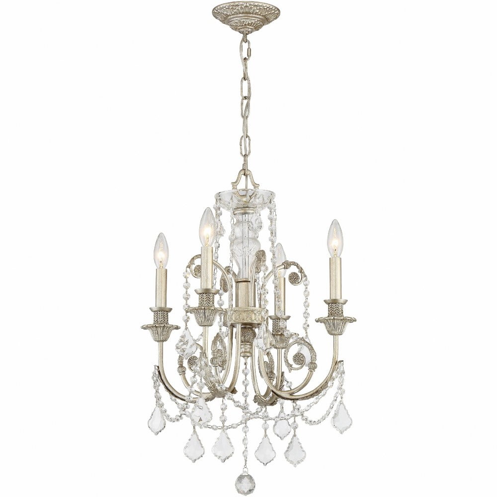 Olde Silver Mini Chandelier with Clear Hand-Cut Crystals
