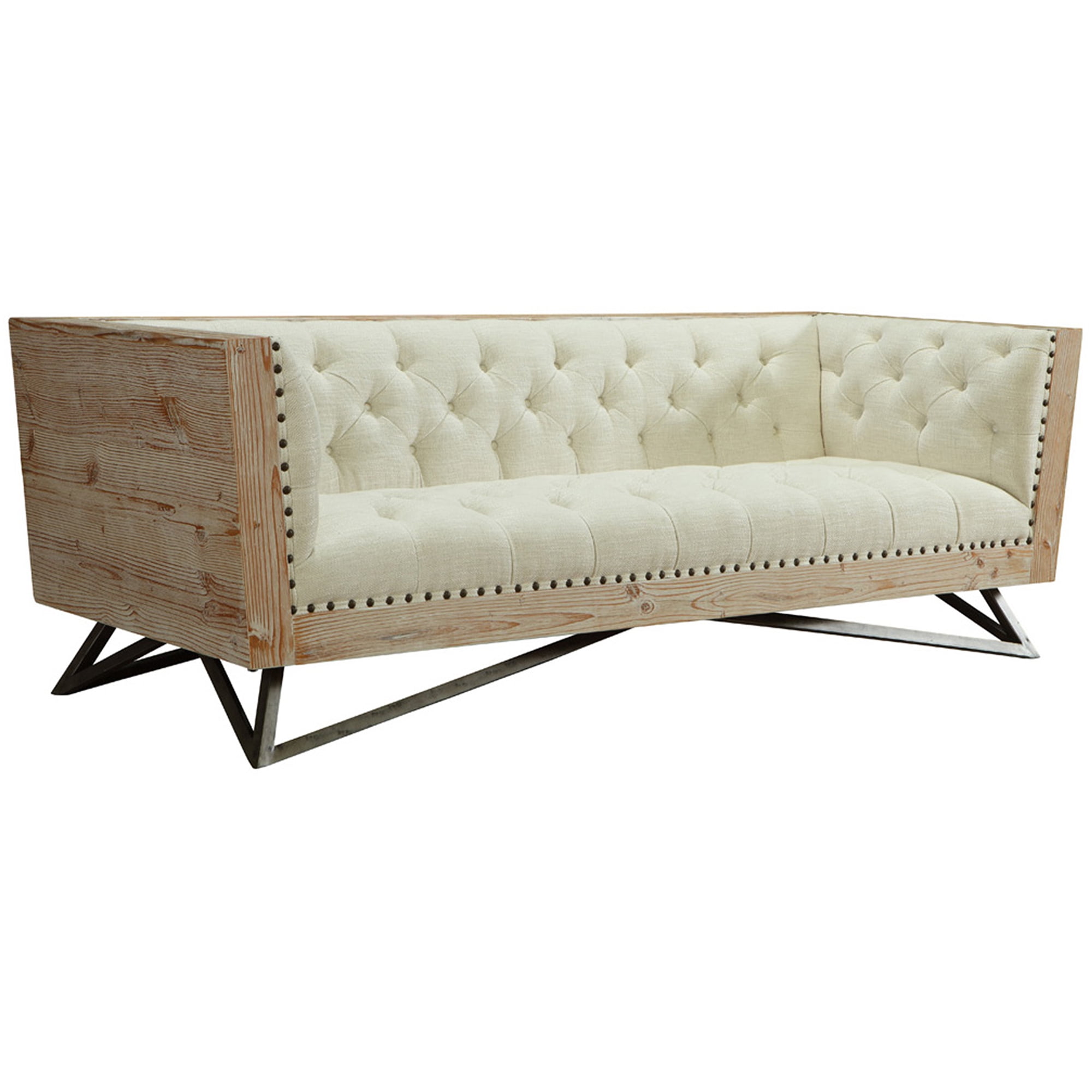 Regis Cream Tufted Fabric Sofa with Pine Frame