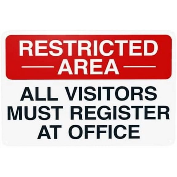 Register Area All Visitors Register At Office Warning Sign, Visitor Metal Signs for Home Business Outdoor Indoor Yard Garage Street Wall Caution Custom Decor 12 x 8 Inch