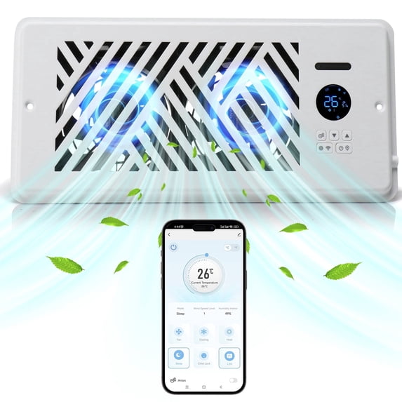 4" x 10" HVAC Air Vent Booster Fan, Mobile App Remote Control, 10 Adjustable Wind Speeds, 120 CFM Air Output, Low Noise Running, Built-in Negative Ion Component, Safety Lock for Kids & Pets, Fits Wal