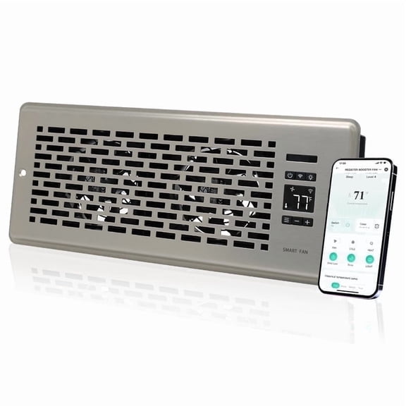 Register Booster Fan for 4" x 12" Register Holes, Quiet Vent Fan Booster with Intelligent Thermostat, Improves Heating Cooling, App Control, 10-Speeds, Manhattan Smart Register Vent, SN