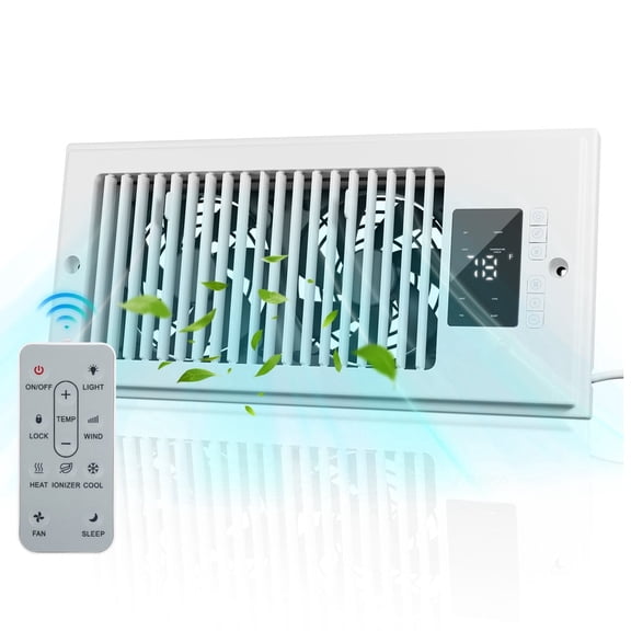 Register Booster Fan 4"x10", 10-Speed Quiet Vent Fan with Negative Ion, Thermostat & Remote, Enhances and Improves Heating & Cooling Efficiency, Air Vent Booster for Home Room Comfort, White