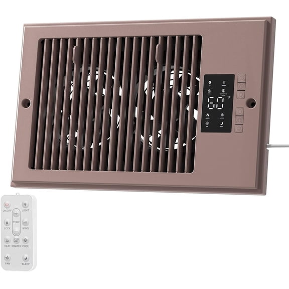 Register Booster Fan 6" x 10" with Negative , Manual Airflow Direction Control, Quiet 10-Speed Heating Cooling AC Vent Fan with Remote & Thermostat Control for Wall Floor,