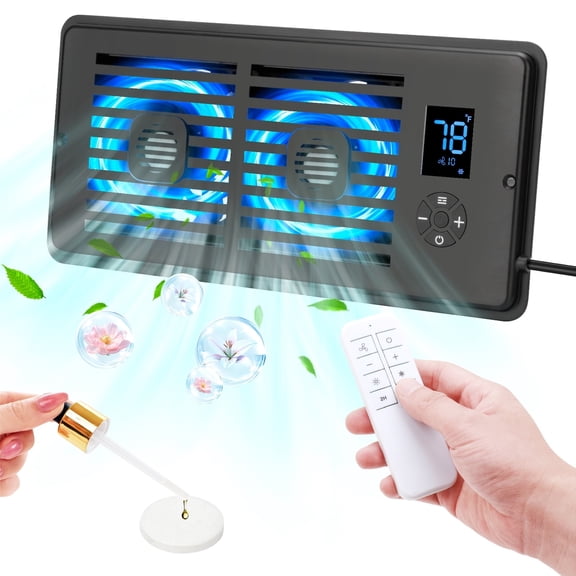 Register Booster Fan Fits 4" x 10" Register Holes, 10-Speed Smart Thermostat AC Vent Fan with Timer Setting and Aroma Function, Air Vents Fans with Remote Control Cooling & Heating for Floor, Wall-Bl