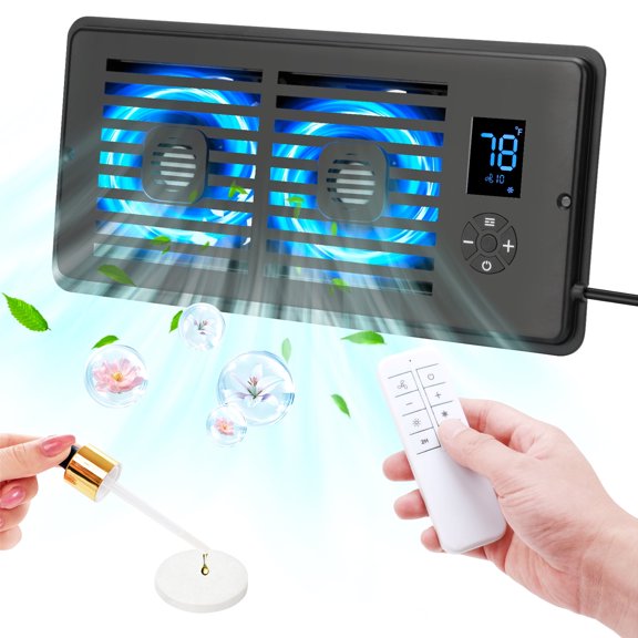 Register Booster Fan Fits 4" x 10" Register Holes, 10-Speed Smart Thermostat AC Vent Fan with Timer Setting and Aroma Function, Air Vents Fans with Remote Control Cooling & Heating for Floor, Wall-Bl