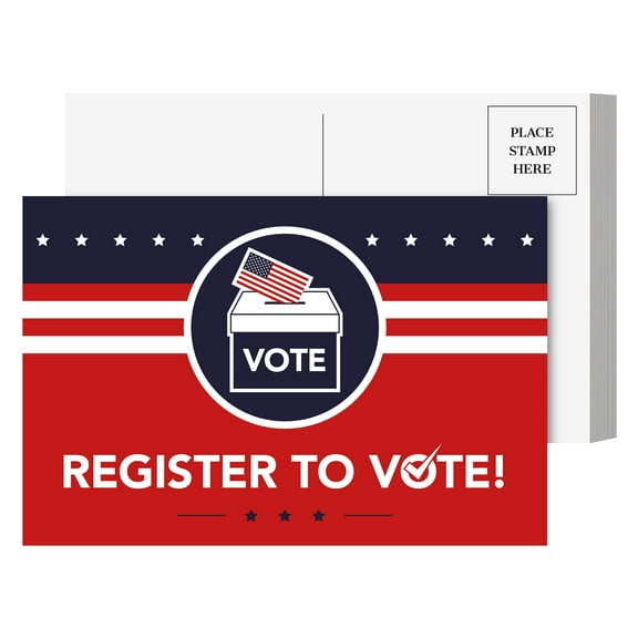 Register to Vote Blank Patriotic Voting Post Cards for USA Election Campaign | Mailable, No Envelopes Needed | Flip Side Is Plain White | Size 4 x 6 inches | Bulk Set of 50 Postcards