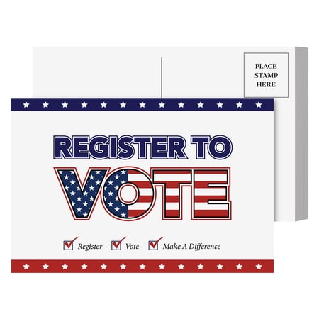 Register to Vote – Blank Patriotic Voting Post Cards for USA Election Campaign | Mailable, No Envelopes Needed | Flip Side Is Plain White | Size 4 x 6 inches | Bulk Set of 50 Postcards