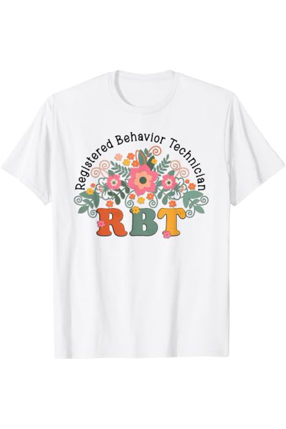 Registered Behavior Technician RBT Groovy Wildflowers T-Shirt