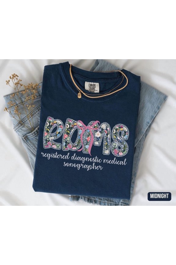Registered Diagnostic Medical Sonography Floral Lace Chinoiserie Bow Rdms T-Shirt