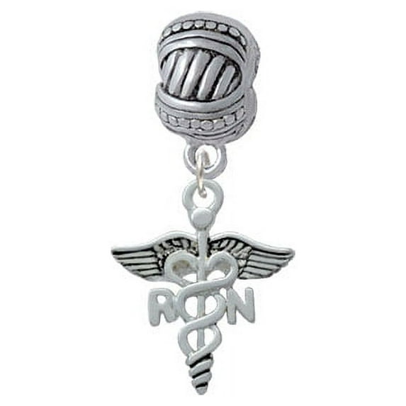 Registered Nurse Caduceus - Large Rope with Cross Beads Charm Bead