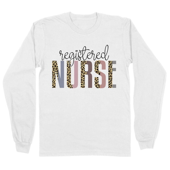 Registered Nurse Leopard Print Long Sleeve Shirt Unisex Large White