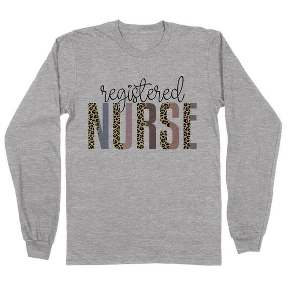 Registered Nurse Leopard Print Long Sleeve Shirt Unisex Medium Grey