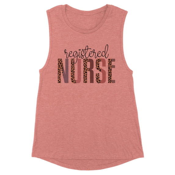 Registered Nurse Leopard Print Women's Muscle Tank Small Desert Pink