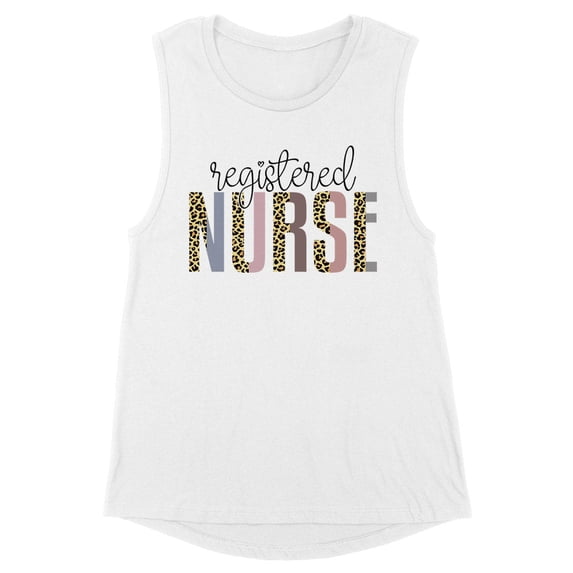 Registered Nurse Leopard Print Women's Muscle Tank Small White