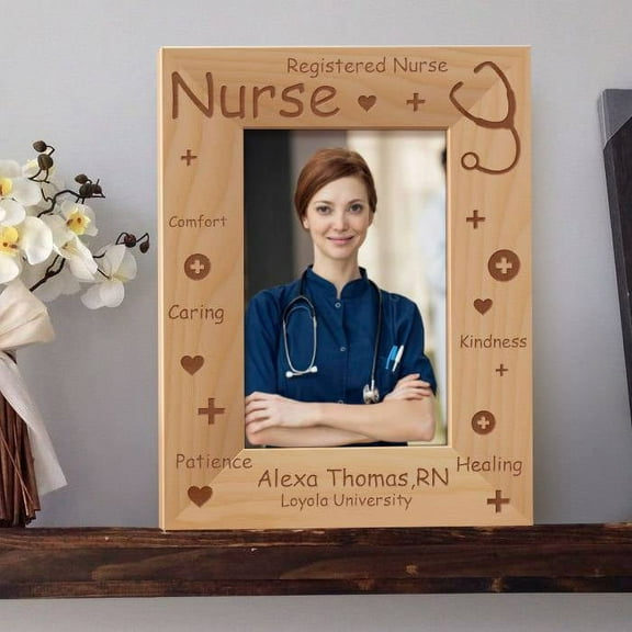 Registered Nurse Personalized Wooden Picture Frame 4" x 6" Brown (Vertical)