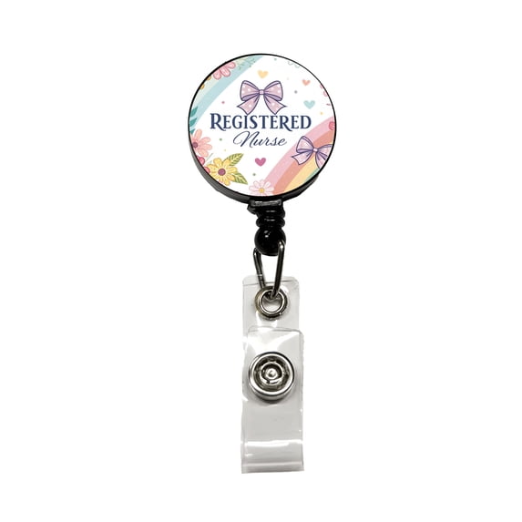 Registered Nurse RN Appreciation Coquette Bows Flowers Floral Retractable Reel ID Badge Key Card Name Tag Holder with Clip