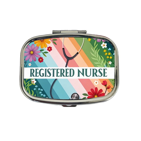 Registered Nurse RN Appreciation Stethoscope Colorful Flowers Small Travel Handbag Pill Box Case