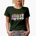 thumbnail image 1 of Registered Nurse, Retro Groovy Text & Smiling Flowers Art, Nurses' Merch Gift, Military Green T-Shirt, XL, 1 of 5