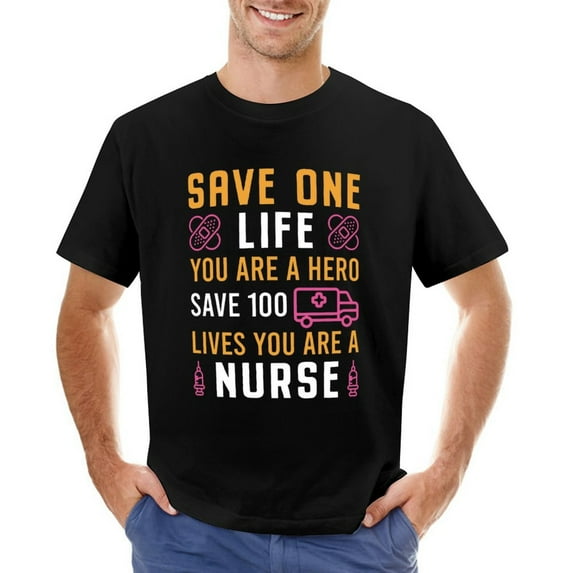 Registered Nurse Shirts, RN Shirts, Nurse Week, CNA Shirt Men’s T-Shirt 100% Cotton Casual Short Sleeve Tops Gift Tee Black L
