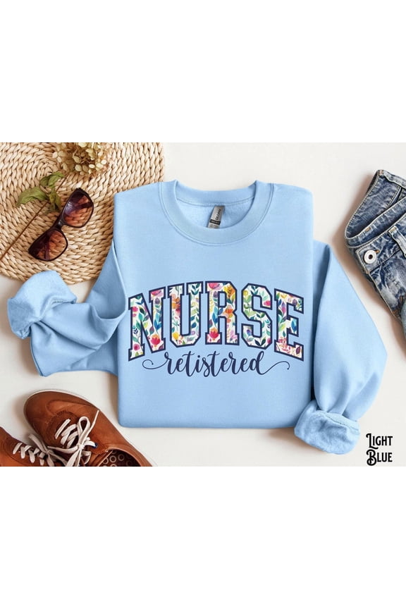 Registered Nurse Sweatshirt, RN Varsity Sweater, Nurse Floral Crewneck, RN Flower Fleece, Nursing, Spring, Summer, for Registered Nurse