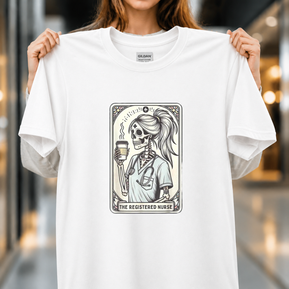 Registered Nurse Tarot Card Skeleton Nursing Doctor Graphic Apparel Unisex T-Shirt, S-5XL