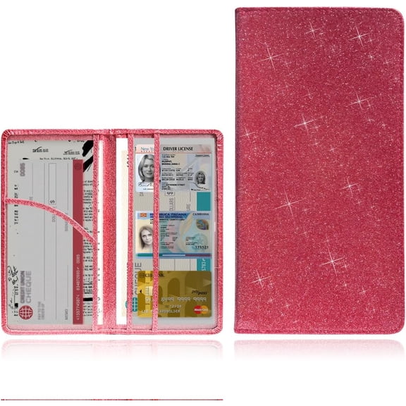 Registration and  Card Holder, Glitter Leather  Document Holder with  Shut, Bling Glove Box Essential Card Driver License Paperwork Organizer (Glossy, )
