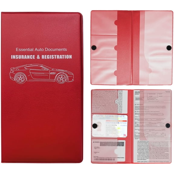 Registration and Holder, 10.39''x9.56'' Essential Card Document Glove Box Organizer with Closure, Interior Accessories (Red, Large )